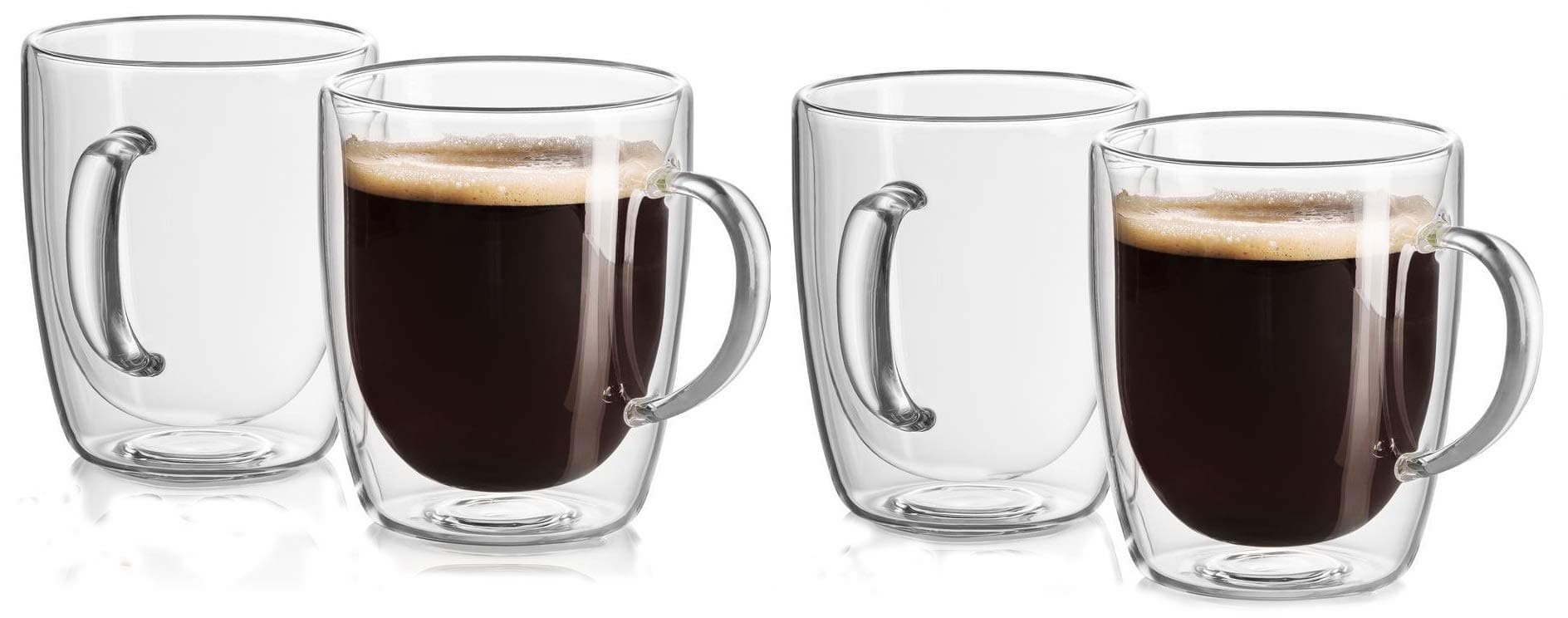 ECO NAVA Set of 4 Pack Creative Wall Double-Layer Unique Glass Mugs for Coffee, Espresso, Transparent Drinking Clear with Double Handle Wall Cup- for Coffee, Tea. Clear Glass Coffee Cups with Handle