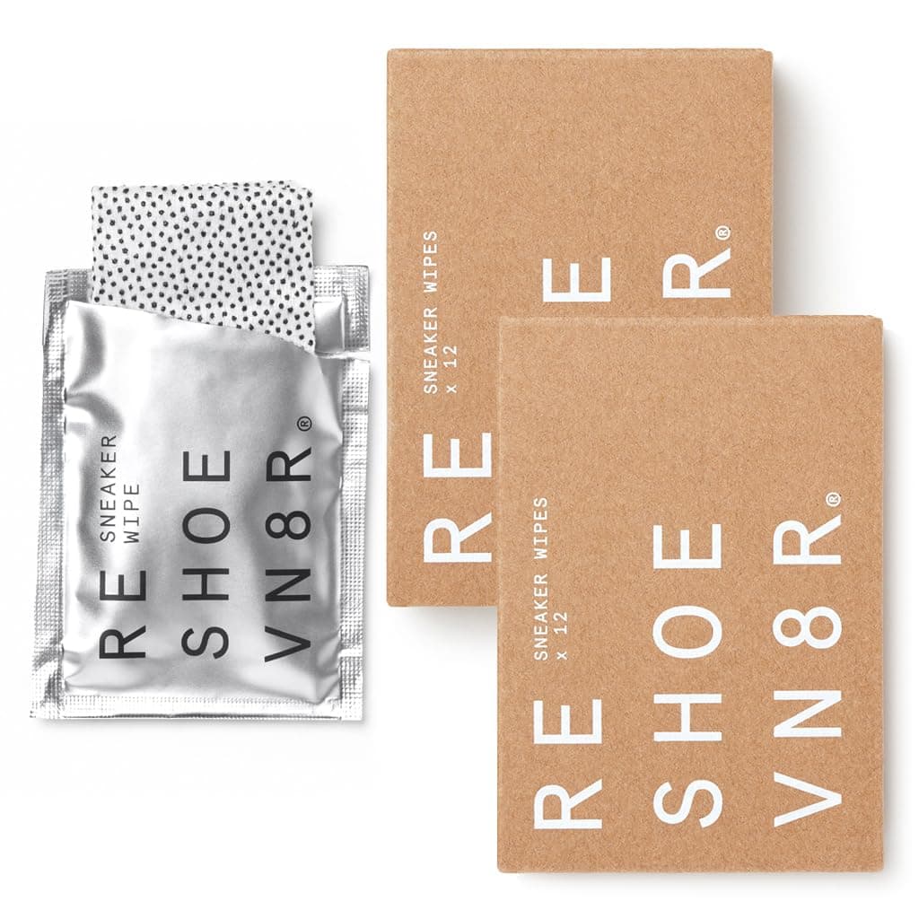 Reshoevn8r Sneaker Cleaner Wipes, 12 Wipes - Multi-Purpose Shoe Cleaning Wipes for Stains & Messes - On-The-Go Individually Wrapped Pocket Sized Wipe Sachet for Travel - Safe to Use On Leather & Vinyl
