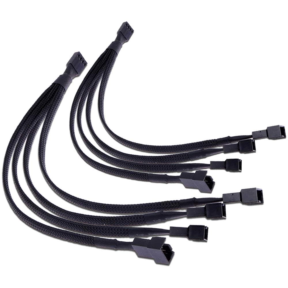 PWM Fan SplitterTeamProfitcom 4 pin Adapter Cable Sleeved Braided Y Splitter Computer CPU Fan Splitter PC 4 Pin Fan Extension Power Cable 1 to 4 Converter 10 inches (2 Pack)