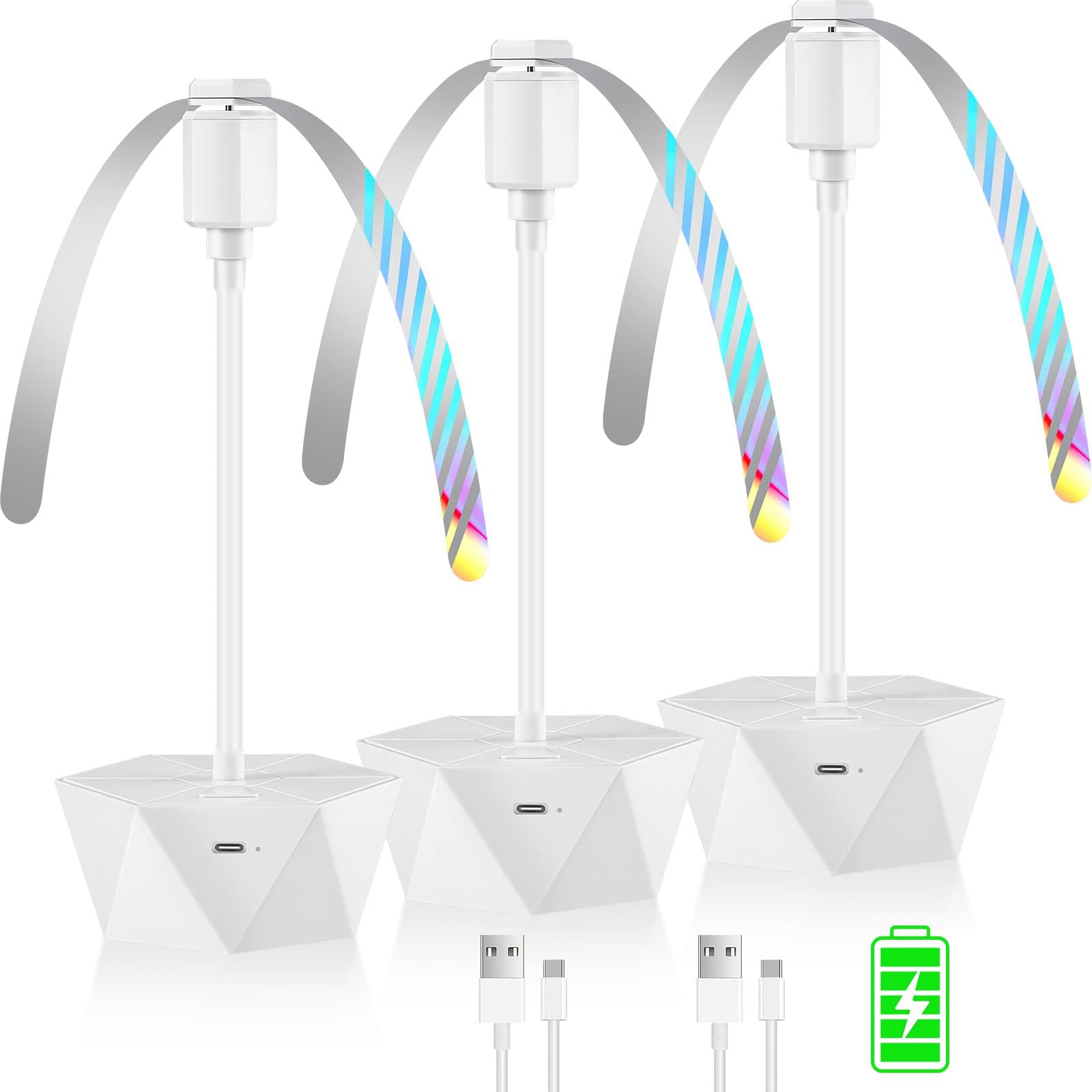 Fly Fans for Tables Rechargeable Fly Repellent Fans for Indoor Outdoor Keep Flies Away, Flies Spinner Table Top with Holographic Blades, Bug Traps for Picnic, Party, BBQ (White, 3Packs)