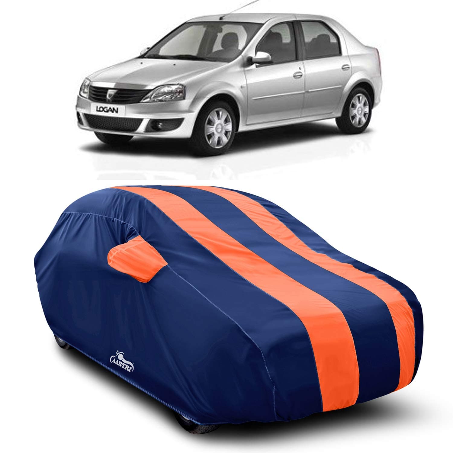 XG Brand Car Body Cover Special Design for Mahindra Logan Edge (Strips Orange with Mirror Pockets)
