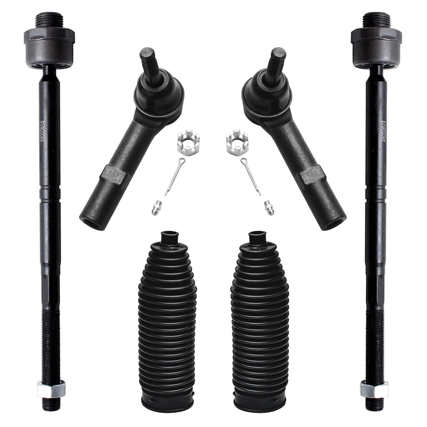 Detroit Axle - Front 6pc Tie Rods Kit for Chevy GMC Silverado Sierra Suburban Yukon XL 1500 Tahoe Cadillac Escalade ESV EXT, 4 Inner & Outer Tie Rod Ends 2 Boots Suspension Kit Replacement