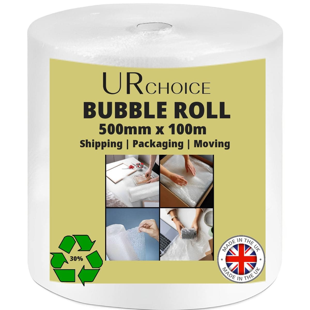 URCHOICE Bubble Wrap 500mm x 100m | Heavy-Duty Protective Cushioning for Shipping, Moving, Packing | Small Bubble | Large Bubble Roll for Packaging & Storage