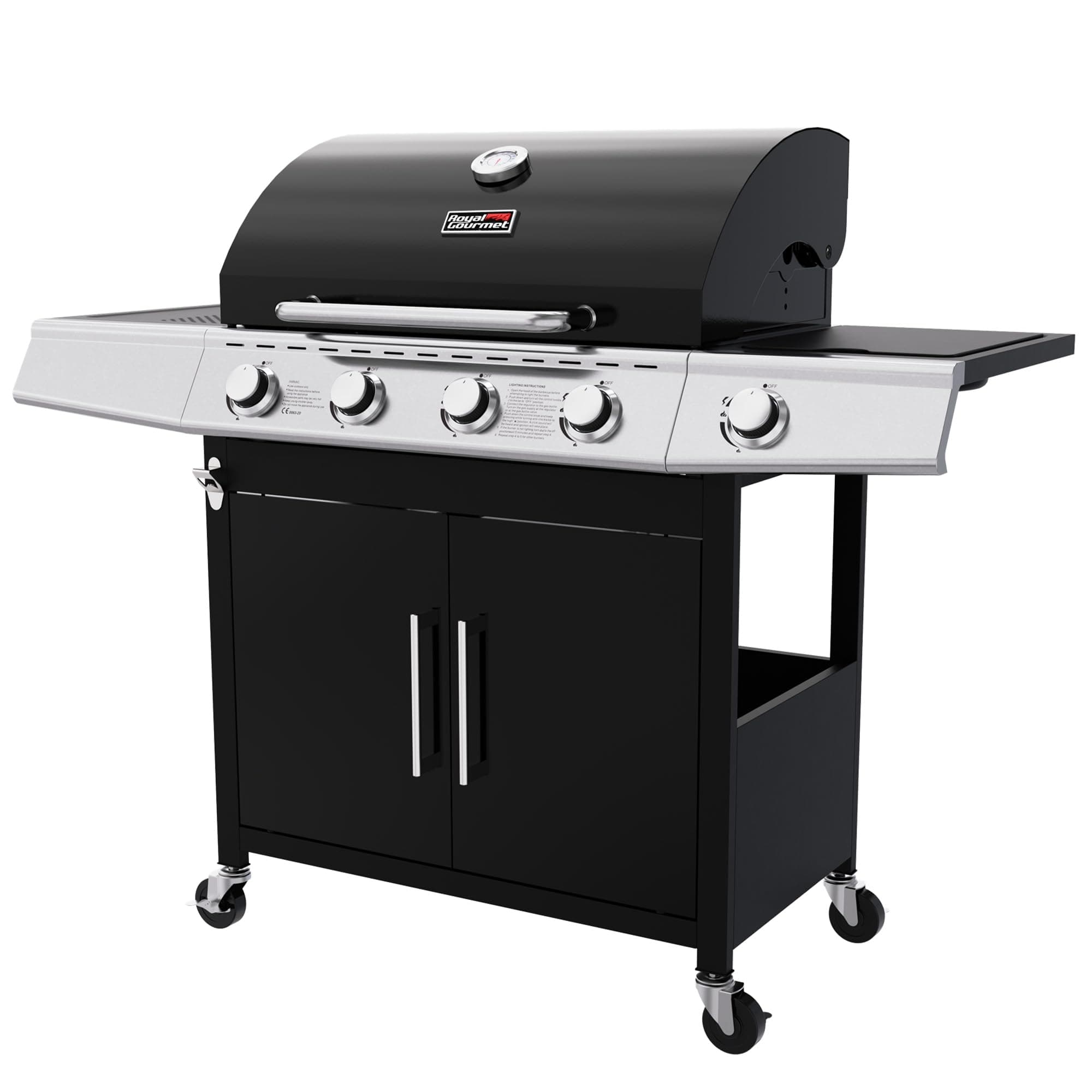 Royal Gourmet 4-Burner Gas Barbecue Grill – Black Matte Enameled with Cast Iron Grids – Spacious Outdoor BBQ Grill