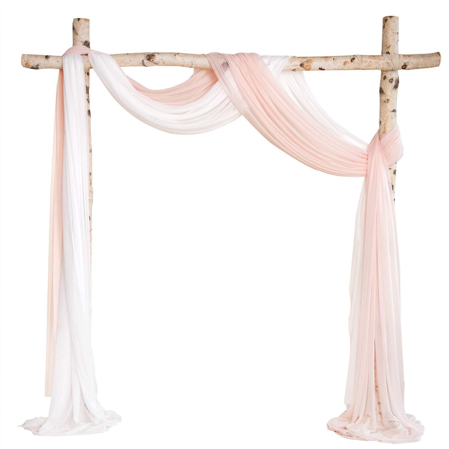 Ling's moment 2 Panels 20Ft Chiffon Fabric Drapery Wedding Arch Draping Fabric Ceremony Reception Swag (Blush + White)