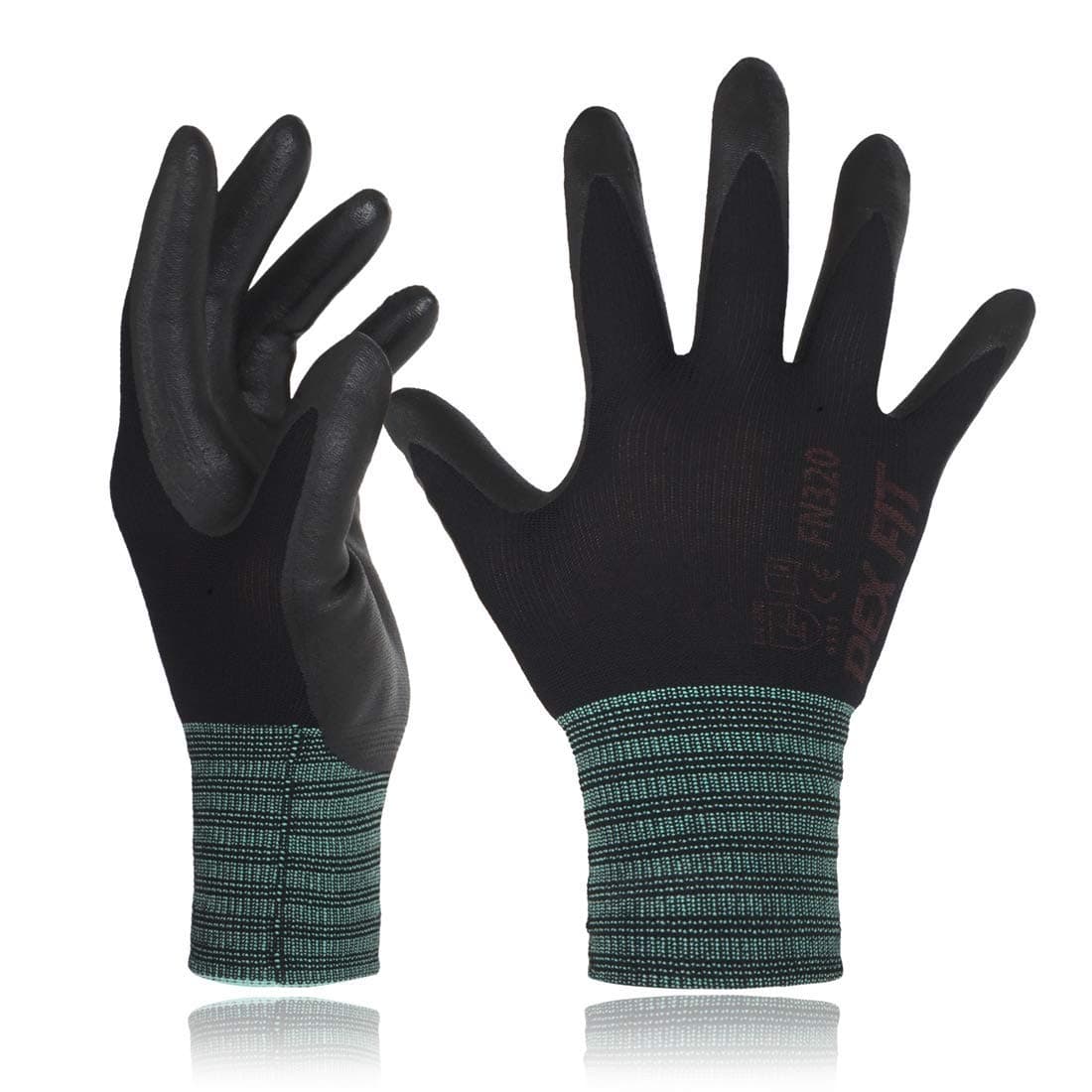 Nylon Work Gloves FN320, 3D Comfort Fit, Power Grip, Lightweight & Breathable, Touchscreen, Gardening, Yard Work, Warehouse, Delivery Driver Gloves; Black 7 (S) 3 Pairs