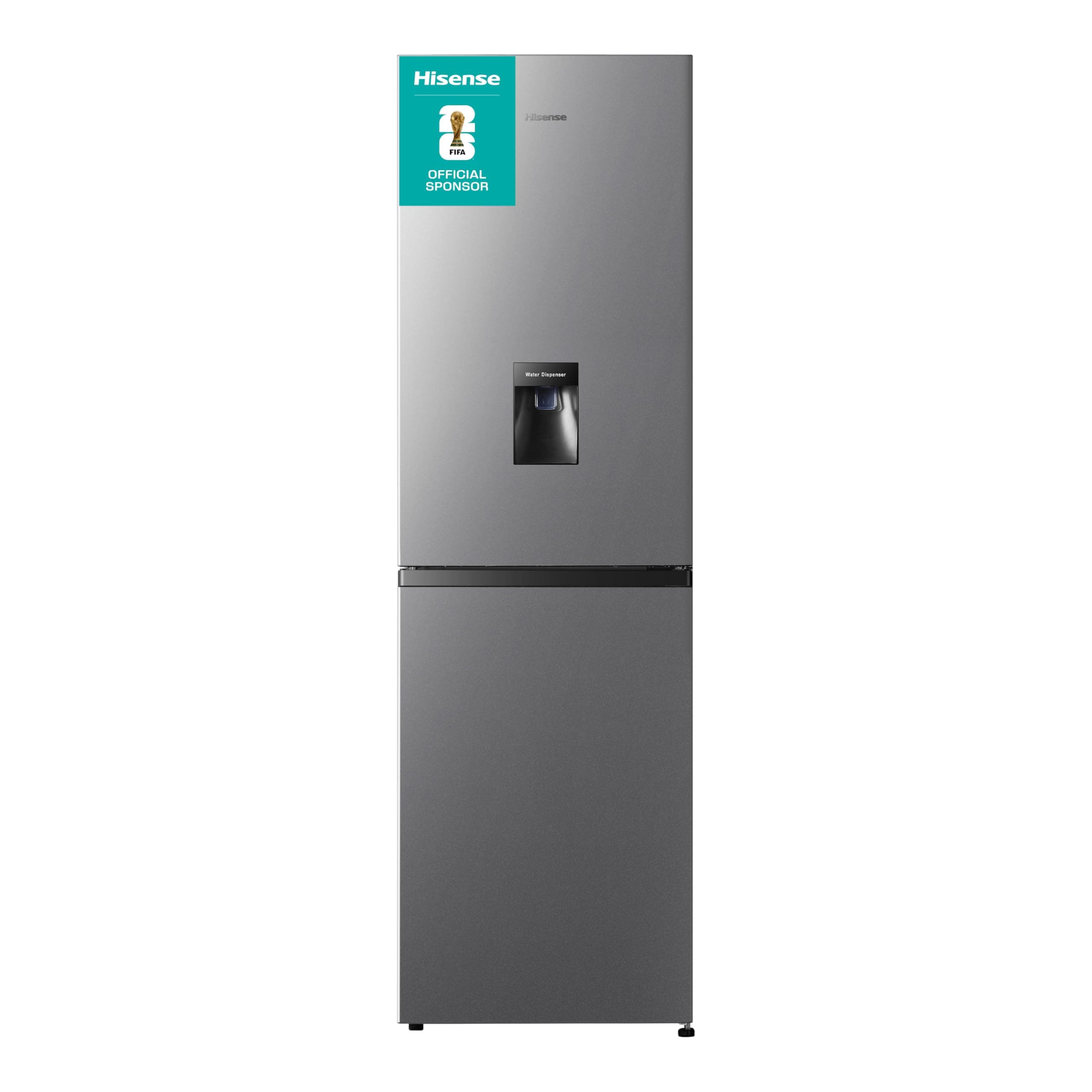 Hisense RB327N4WCE 55cm Freestanding 50/50 Fridge Freezer - 256 litre capacity - Total No Frost - Non-plumbed Water Dispenser - Silver - E Rated, H182.4 x W55 x D55.6 (cm)