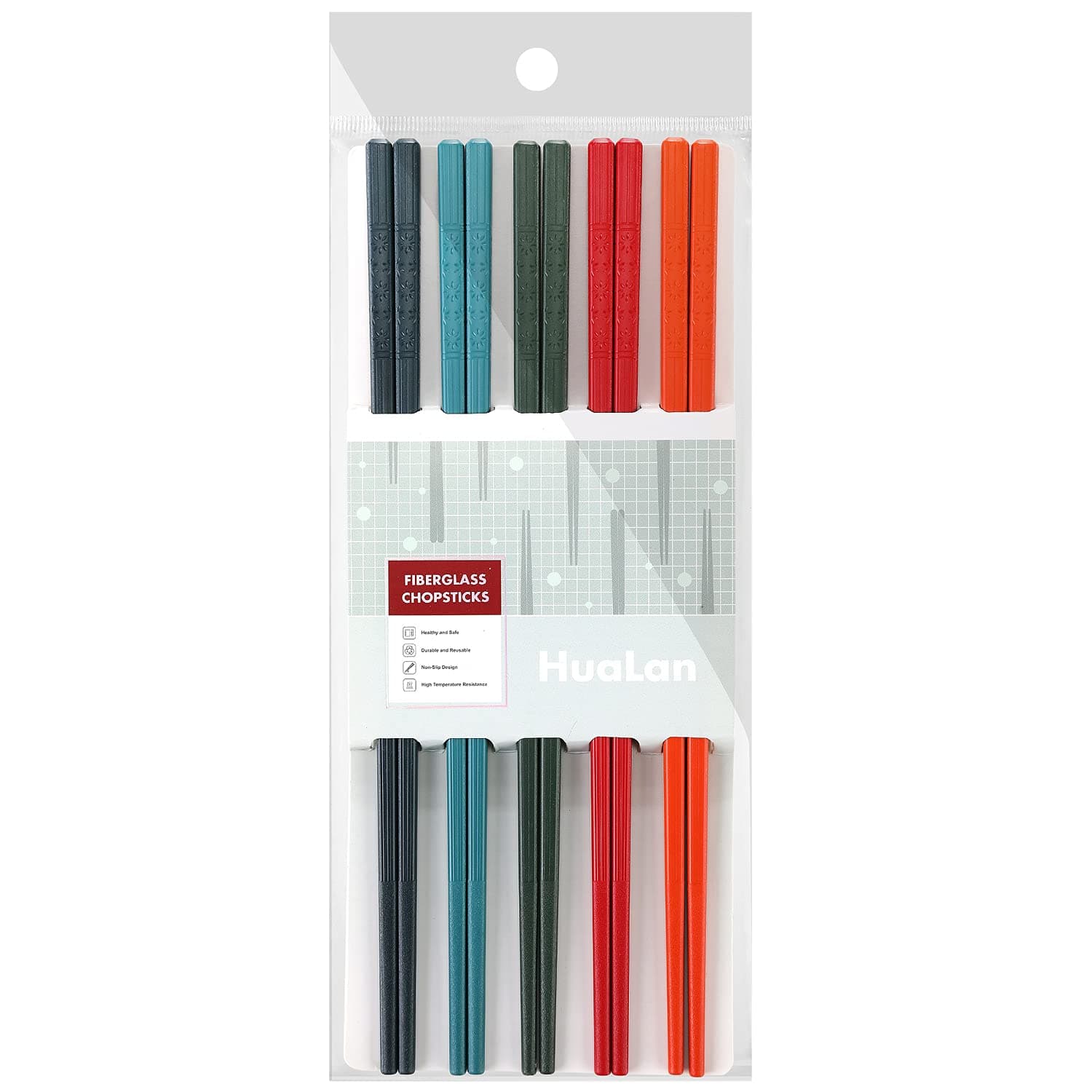 Colorful Fiberglass Chopsticks, Dishwasher Safe Chopstick, Reusable Non-slip Chop Sticks, 9 1/2 Inches, 5 Pairs, Colorful