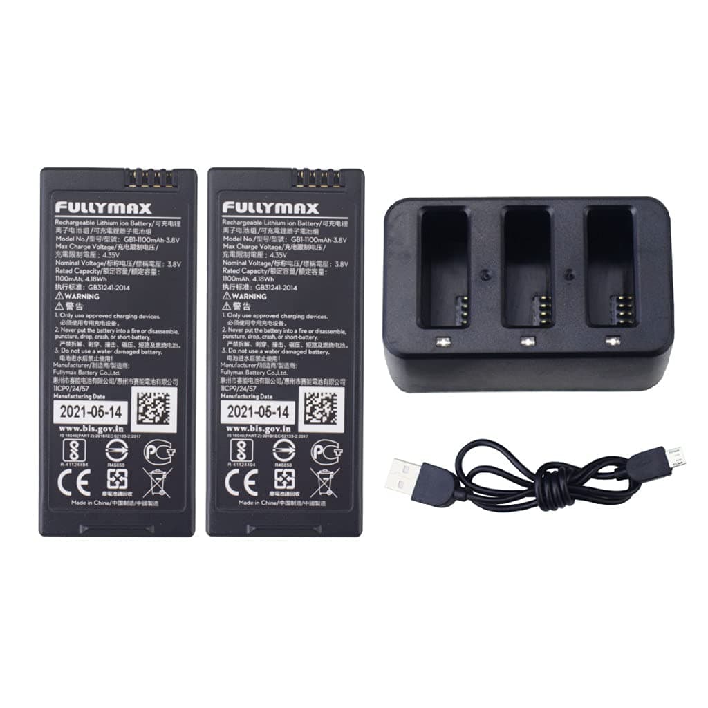 for Tello Four-axis Aircraft Spare Parts Remote Control Drone 2PCS 3.8V 1100mah Lithium Battery with 3 in 1 Charger Black