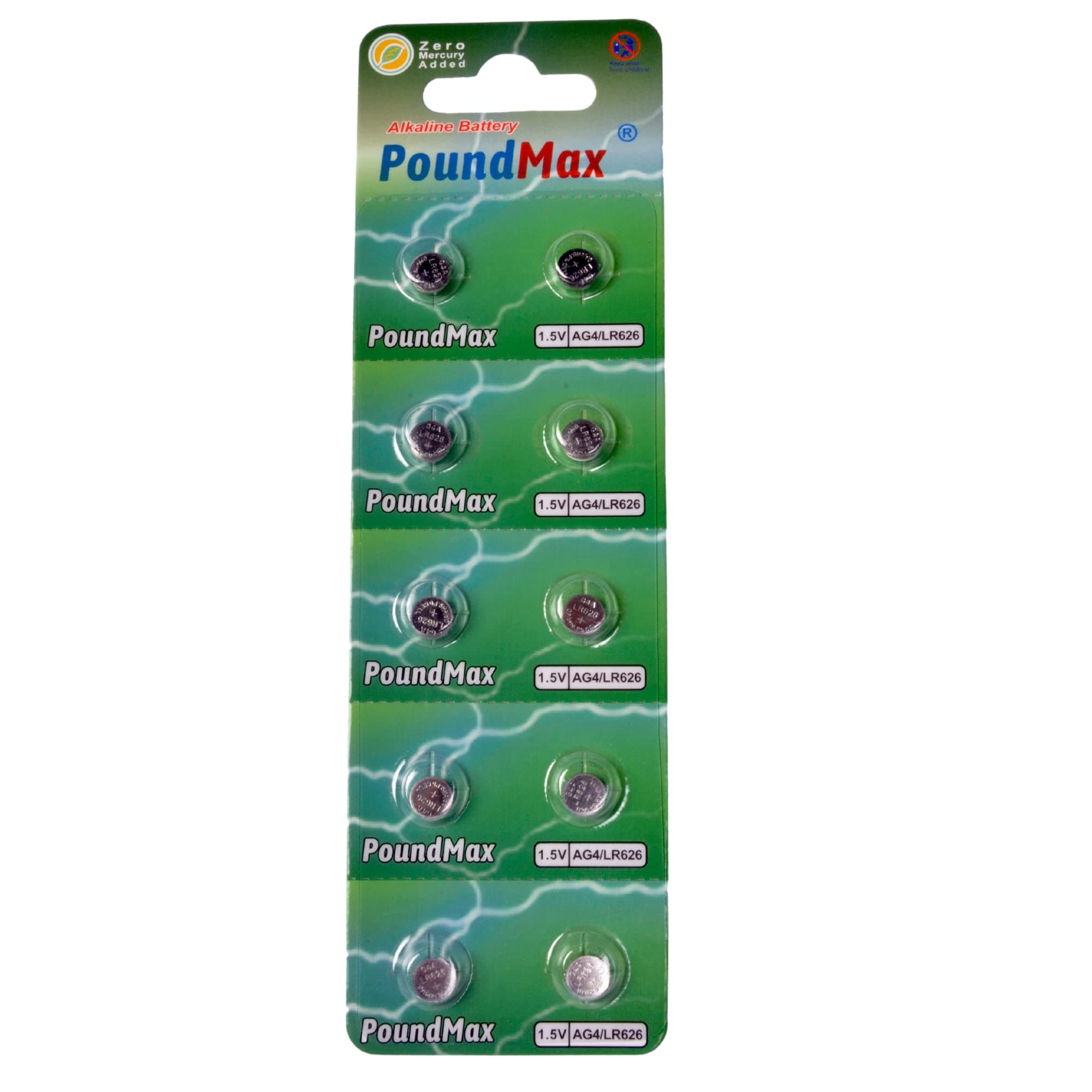 PoundMax 10 X AG4 376/377 LR66 SR626 SR626SW 1.5v ALKALINE BUTTON CELL BATTERY