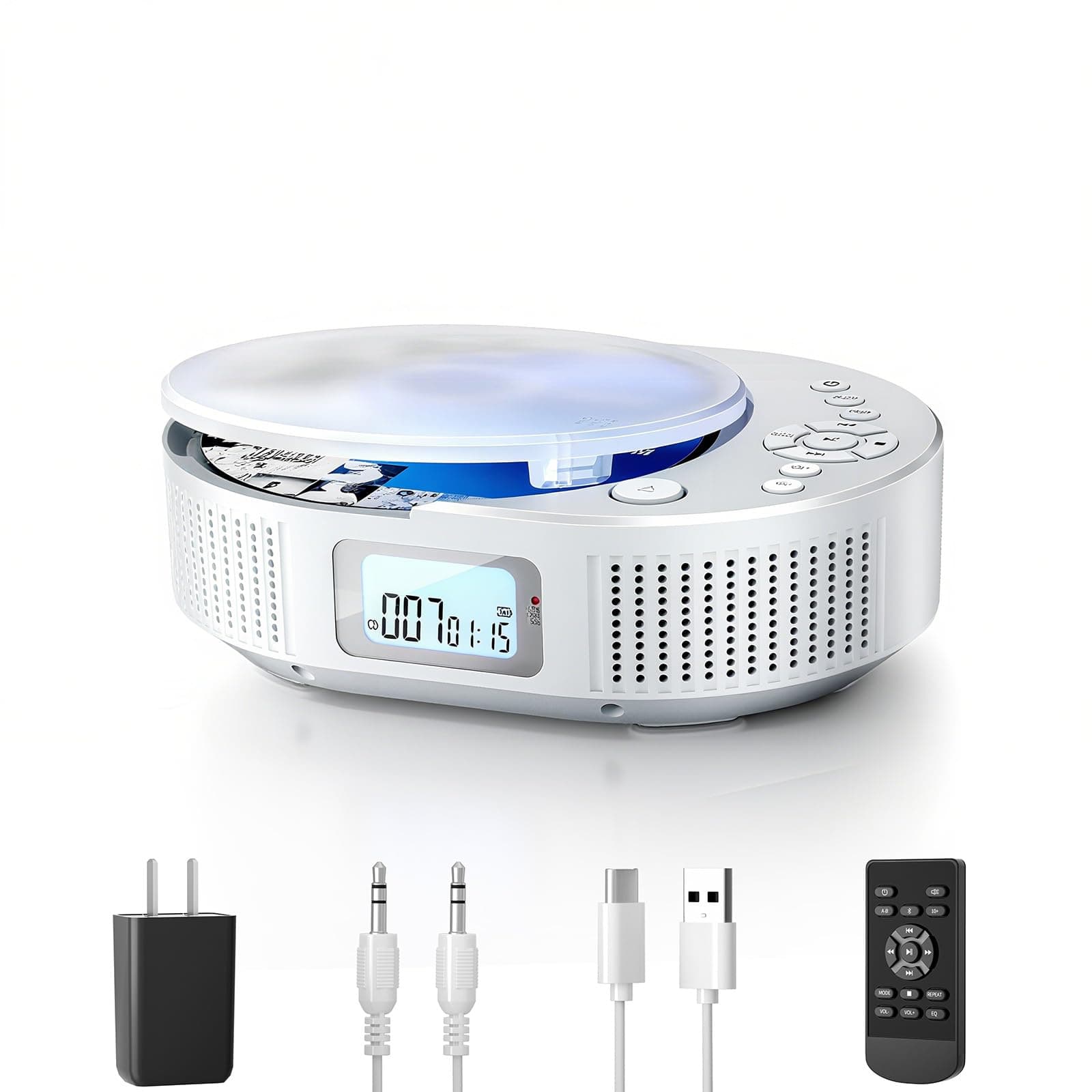 Portable Bluetooth CD Player for Home with Dual Speaker, FELEMAN Rechargeable Boombox CD Player Support FM Radio