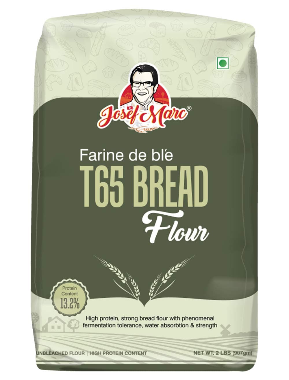 JOSEF MARC Farine De Ble T65 Bread Flour, 2 LBS (907g) - Unbleached & High Protein Flour, All Purpose Bread Flour, Strong Bread Flours.