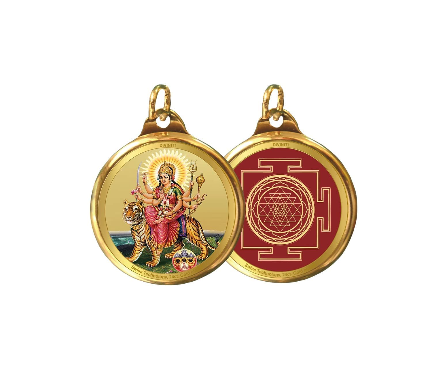 Diviniti 24K Double sided Gold Plated Pendant |18 MM Flip Coin for Men, Women and children | Religious locket for Health & Wealth | Idol for gifting loved ones