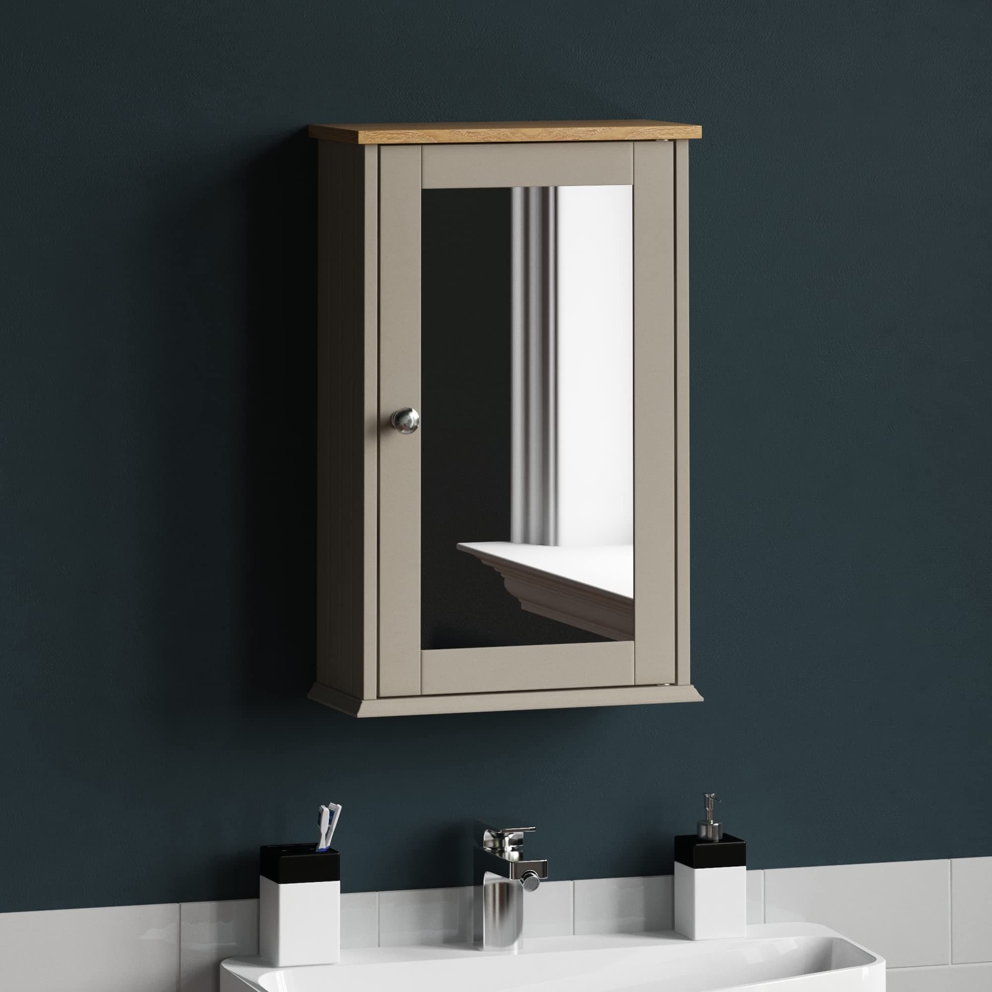 Bath Vida Priano Bathroom Cabinet Single Mirrored Door Wall Mounted, Grey