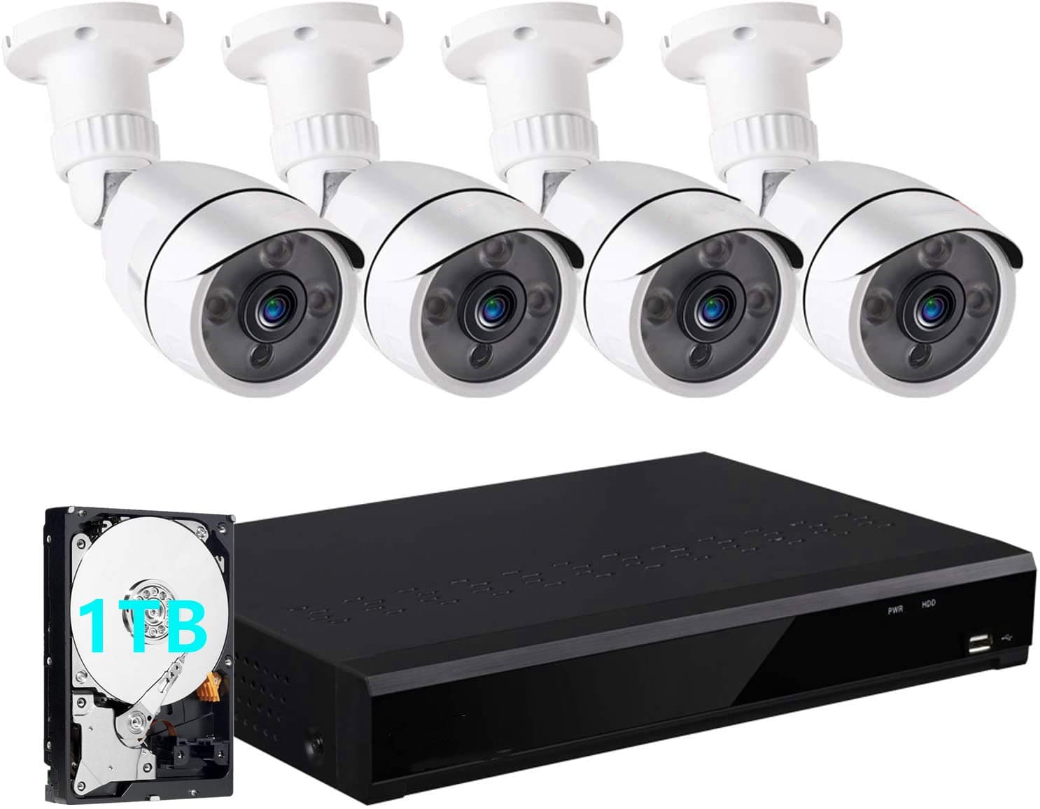 4CH Full HD 1080N/720P Expandable Security Camera System, 5 In 1 Surveillance DVR and 4X1.0MP Waterproof Outdoor Indoor Bullet Camera, Free APP Remote Viewing and Email Alert (1TB HardDisk)