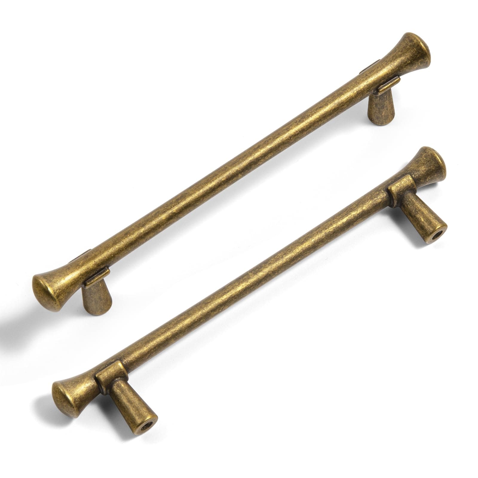 Antique Brass Cabinet Handles, Rustic Refinement Drawer Pulls for Kitchen, Cabinet Hardware for Bedroom, 5 Inches Center to Center, 6 Pack (Model 6652)