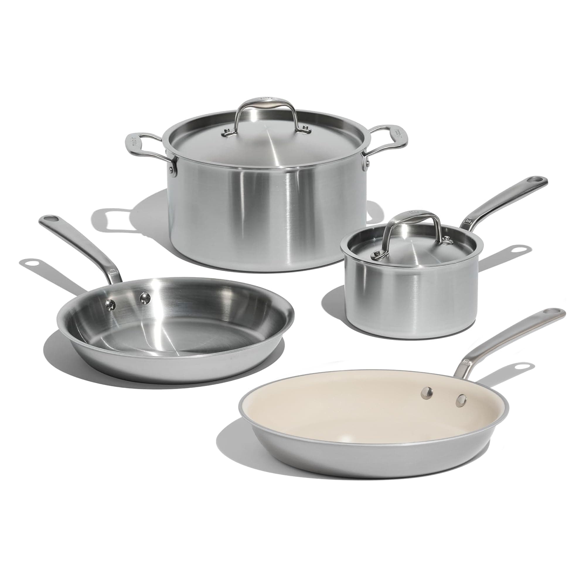 Cookware - 6 Pc Stainless Steel Cookware Set - 5 ply Clad - Includes Frying Pans, Saucepan, and Stock Pot - Professional Grade - Crafted in Italy - Induction Compatible