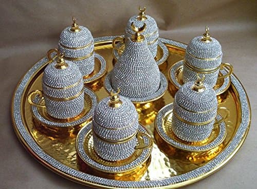 Crystal Coated Turkish Coffee Set for Six, Handmade Swarovski Crystal Coated Coffee Set, Coffee Cup Set, Turkish Coffee Set for Two, Luxurious Turkish Coffee Set for Six, Complete Turkish Coffee Set, Turkish Coffee Set for Six