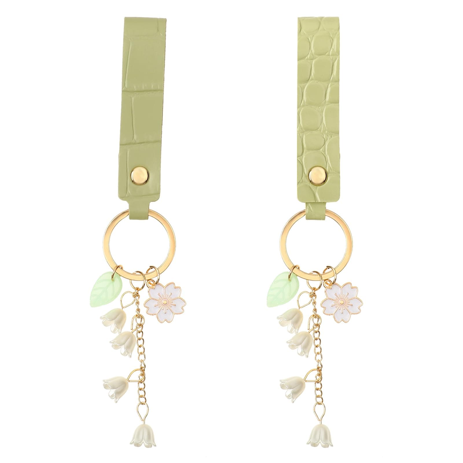 2Pcs Lily of The Valley Flower Key Chain, Women's Leather Key Rings Keychain for Car Keys Cute Handbag Key Chain for Women And Girls Gifts