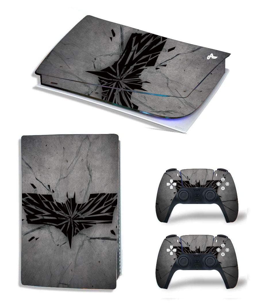 ELTON PS5 Skin Protective Wrap Cover Vinyl Sticker Decals for PlayStation 5 Disk Version Console and Two Dual Sense 5 Sticker Skins Black PS5 Skin Console and Controller design146 [video game](batman