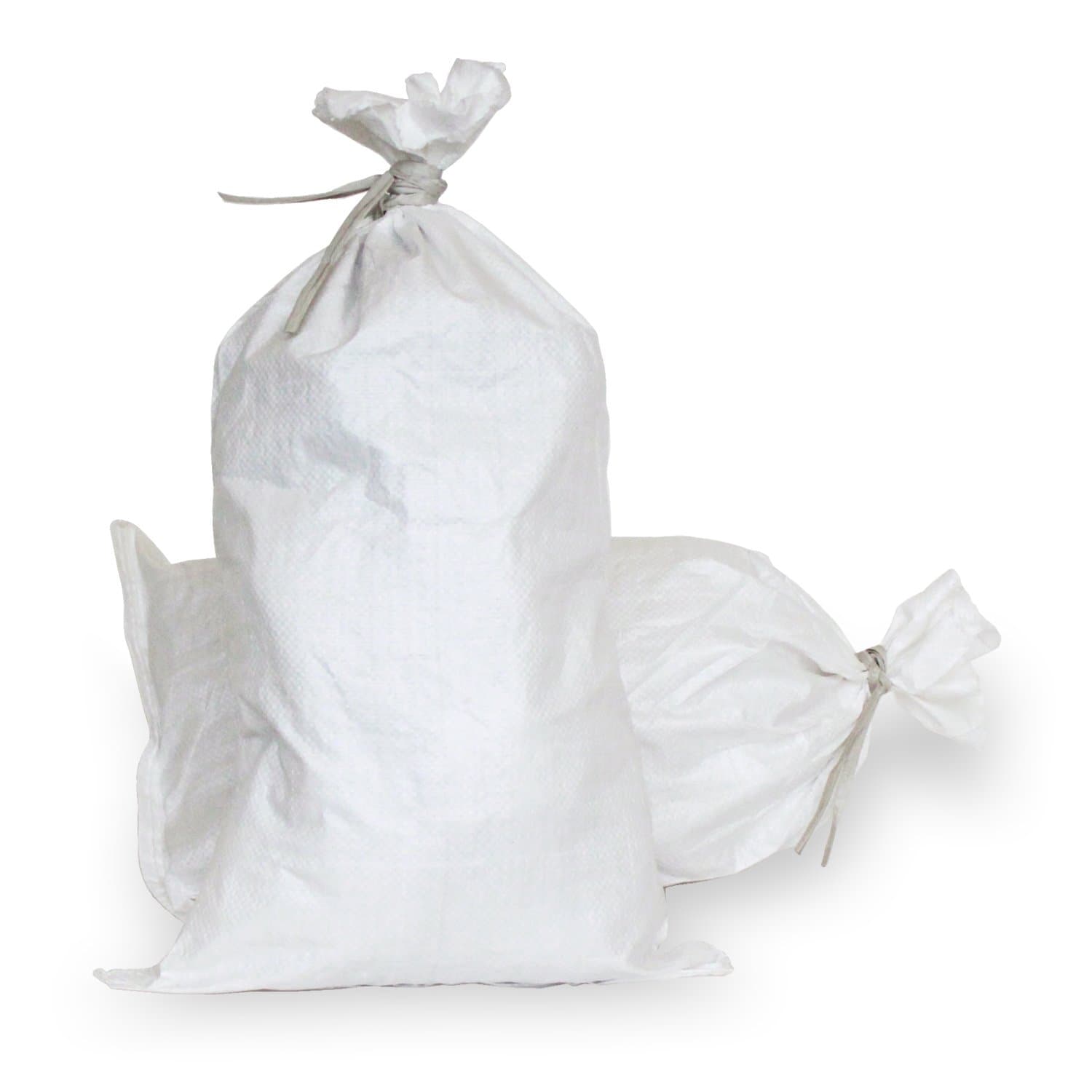 Empty White Woven Polypropylene Sandbags w/ Ties, w/ UV Protection; size: 14" x 26" , Qty of 10