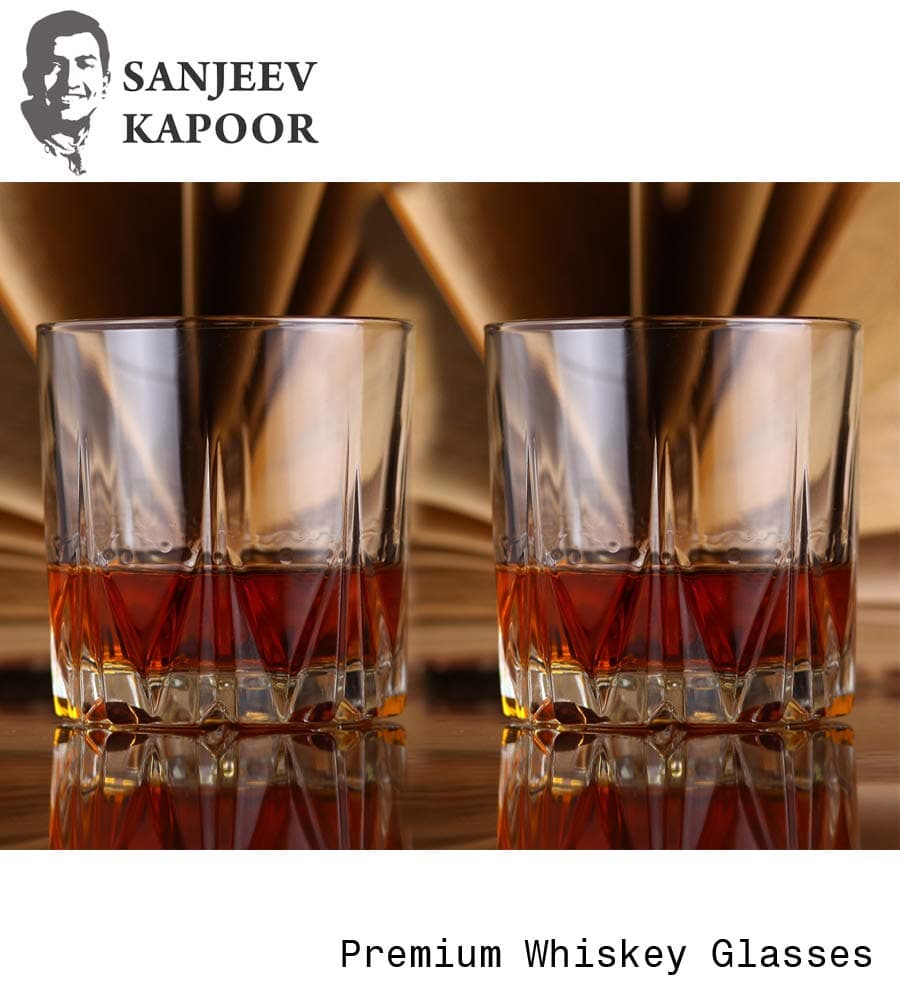 SK glass Sanjeev Kapoor Monarch Wiskey Glasss, 320 ml, Transparent, Set of 2