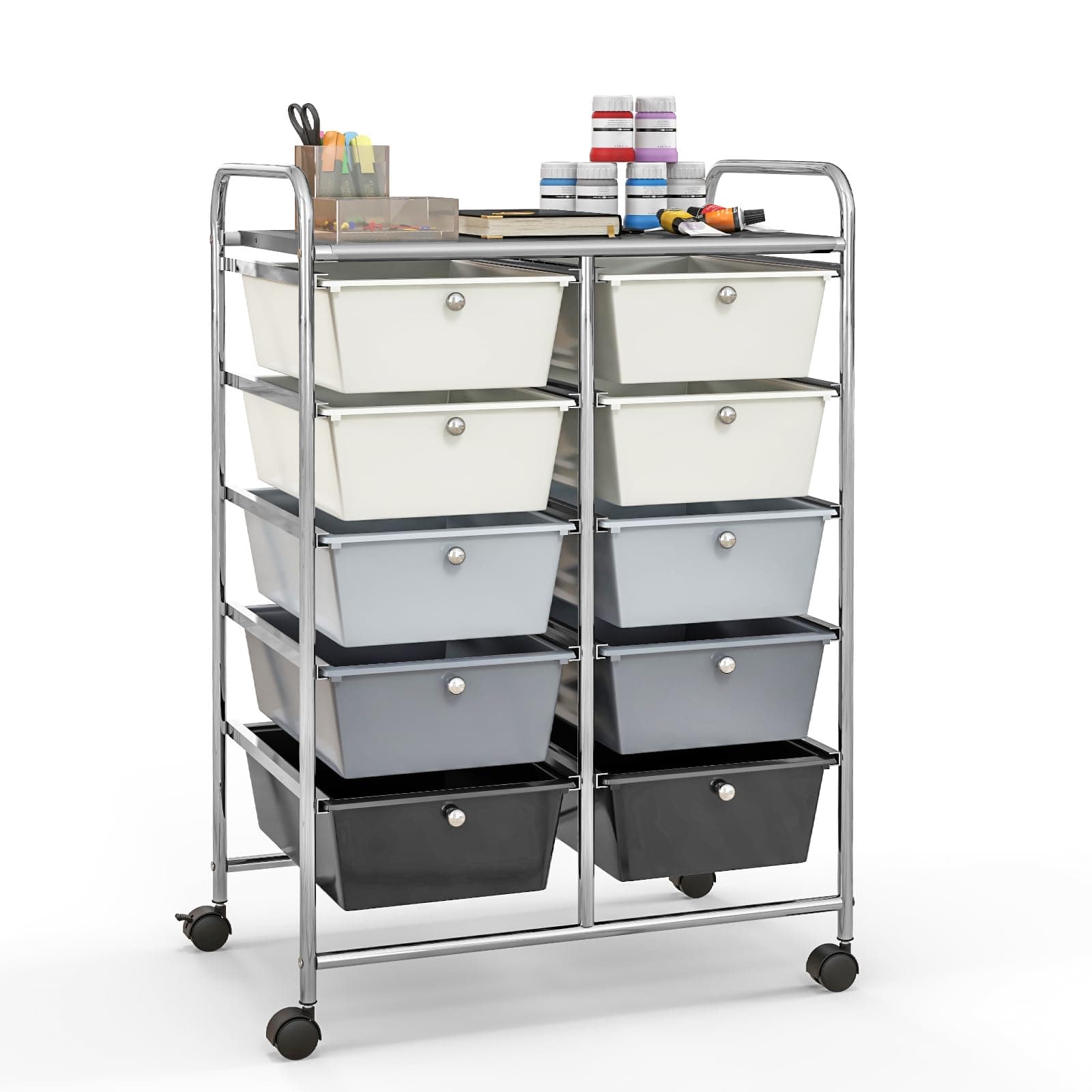 GiantexGiantex 10 Drawers Rolling Cart, Classroom Organizers, Storage Cart with Wheels, for Teacher Office Home School Supplies Tool Craft Art Paper, Gray Gradient