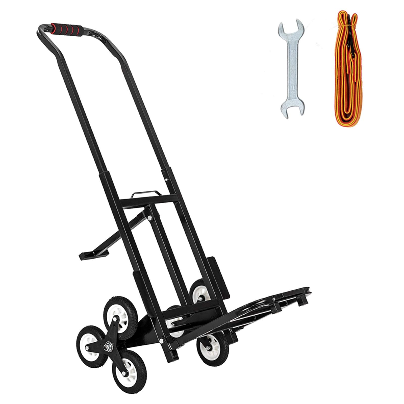 TUFFIOM Stair Climbing Cart 330lbs Bearing, Heavy Duty Folding Trolley for Upstairs Cargo Furniture Transportation, Portable Hand Truck, Rubber Tri-Wheels & Thickened Tube & Anti-Scratching Mat