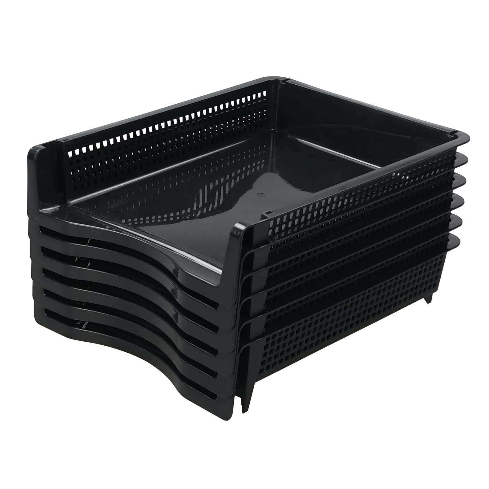 6-Tier Stackable Office Paper Tray, Plastic Stackable Letter Tray, Black