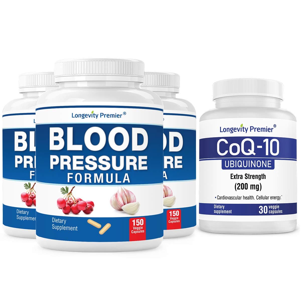 [BP Value Pack] Longevity Blood Pressure Formula 150 caps x 3 Bottles with 1 Free Bottle of CoQ10 [30 Veggie caps]