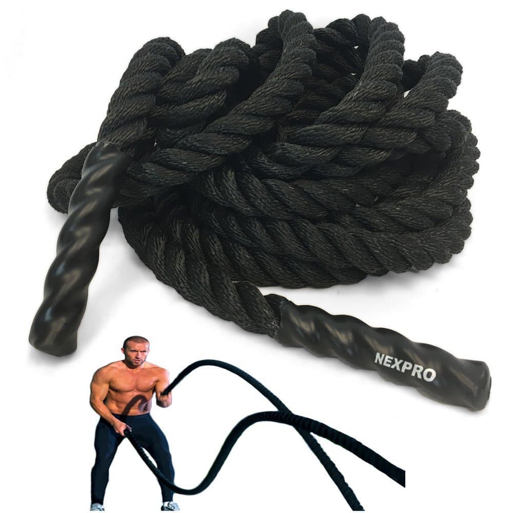 NEXPRO Battle Rope Polydac Undulation Rope Exercise Fitness Training - 1.5" Width Avail. in 30ft, 40ft, 50ft Length Black