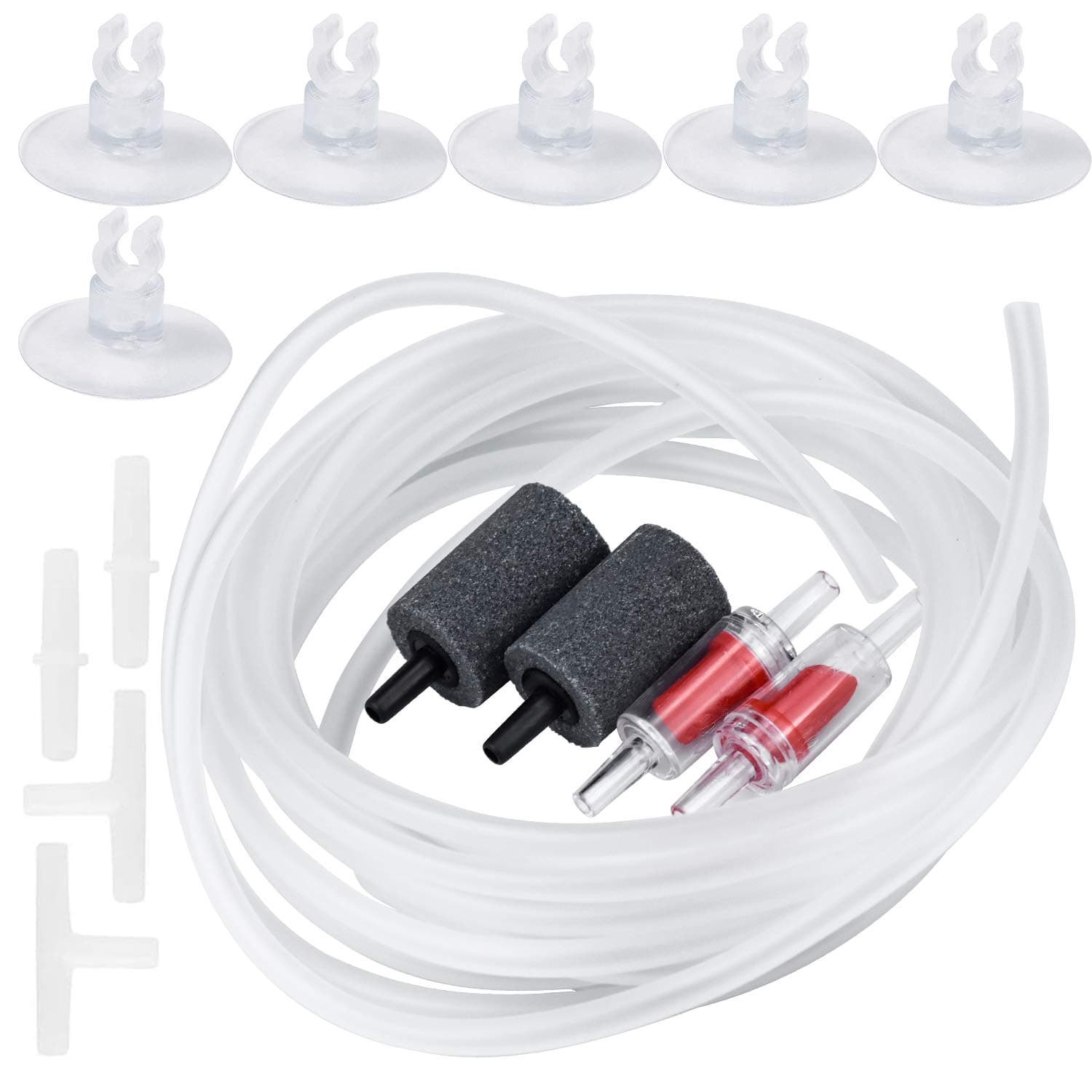 Zaleonline Standard Aquarium Air Pump Accessories with 2 Air Stone Bubblers 4 Hose Connectors 2 Check Valves and 6 Suction Cups for Fish Tank and Hydroponics