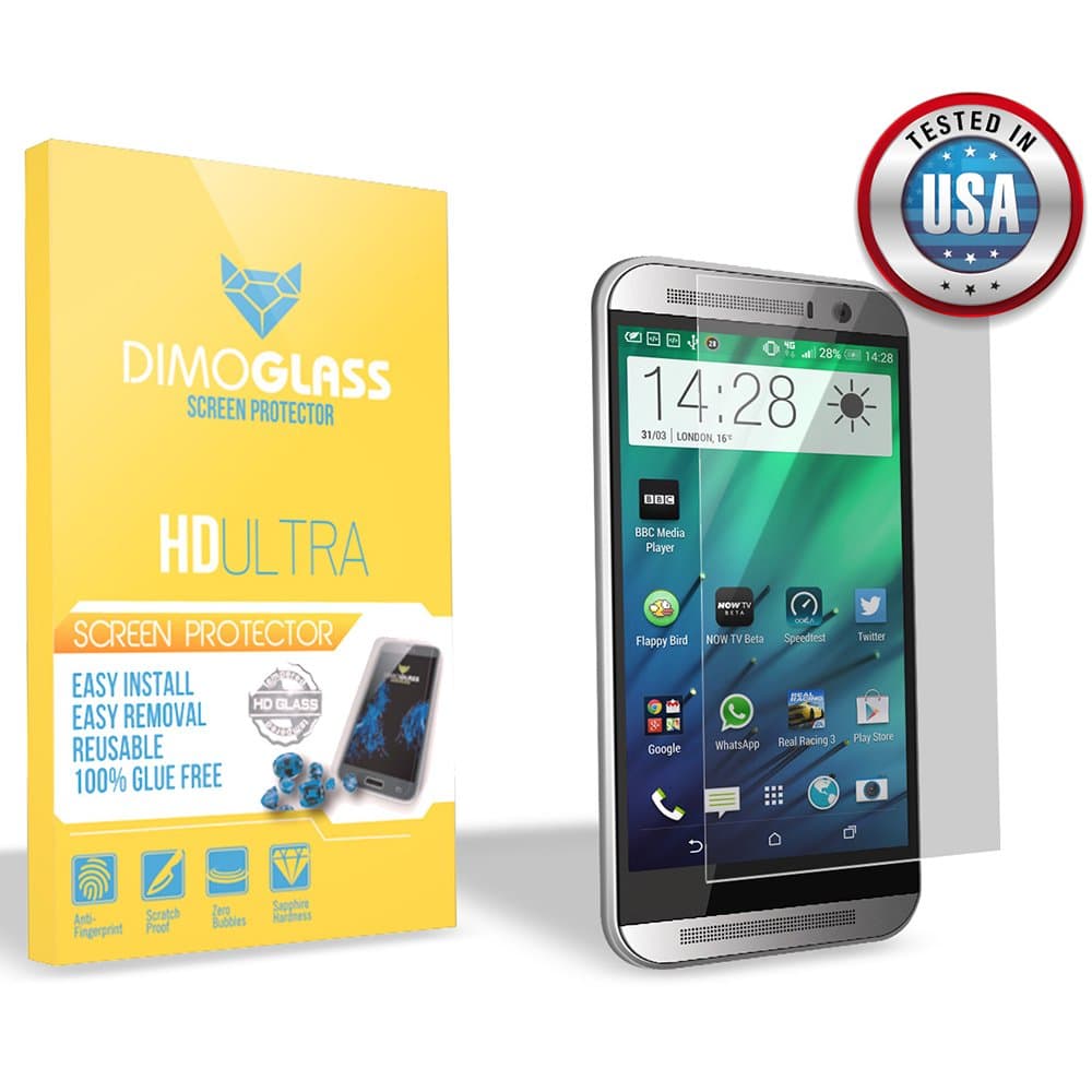 HTC One M8 Screen Protector Tempered Glass-Sapphire HardnessLifetime Replacement Program [No Questions Asked], Bubble Free Best iPad Tempered Glass Screen Protector - The Only Reusable Screen Protector - You Break It, You Lose It, We Replace It