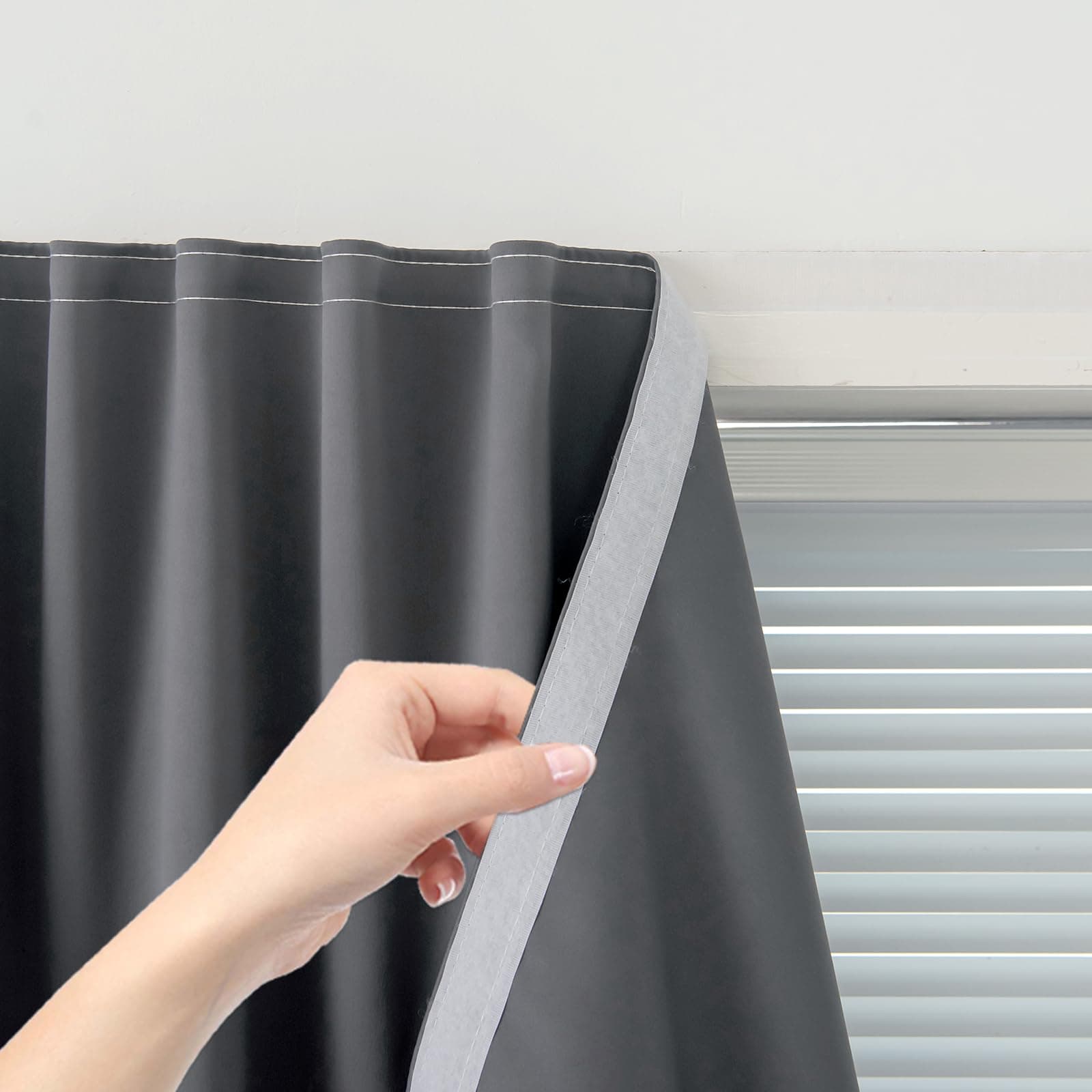 Magic Tape Stick On Curtains Window Shades Pull Down Blackout Window Cover Blackout Curtains for Bedroom No Drillng Self Adhesive Curtains No Rod Small Curtain, 35" W X 79" L, Grey, 1 Panel