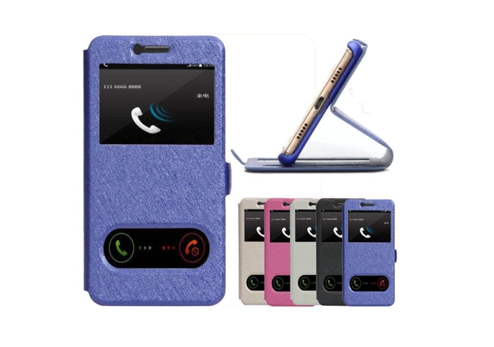 EMIRROW Samsung Galaxy A7 (2017) Case,PU Leather Flip Case with Stand - [View Window + Magnetic Cap] - Ultra Slim Hard Synthetic Leather Protective phone case [Blue]