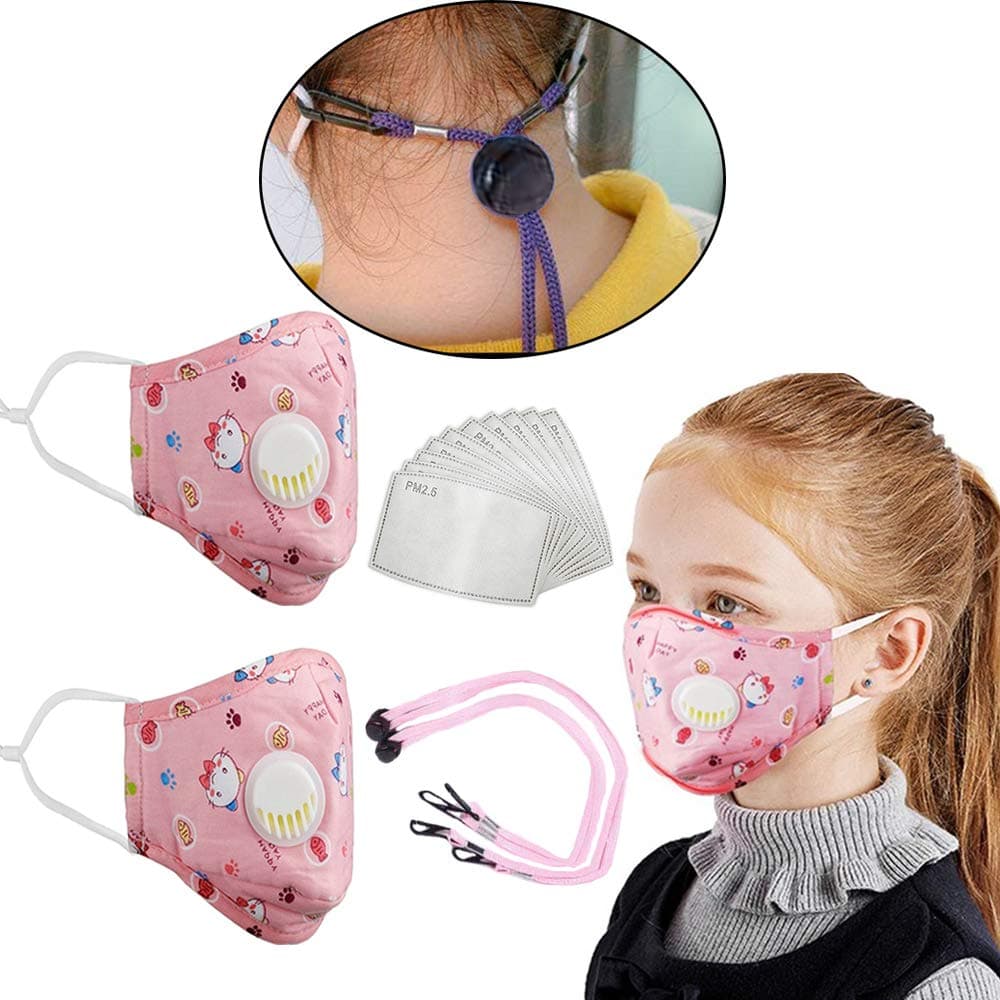 Fast Delivery（7-15 Day） 10Pcs 5 Layer Activated Carbon Filter Anti Haze Air with 2Pcs Pink Children Reusable Dustproof Cotton Cover And 2 Face Mask Lanyard