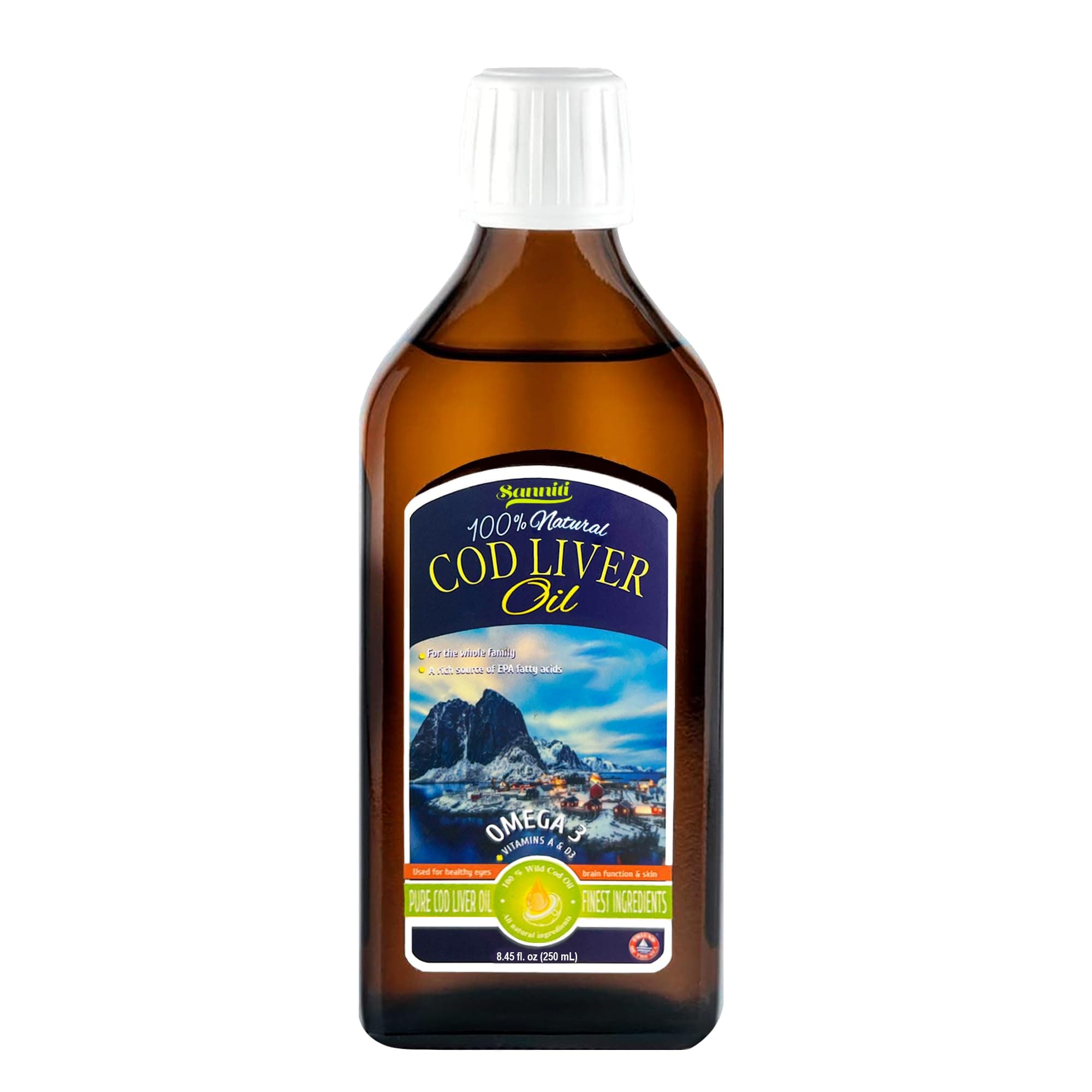 100% Natural Cod Liver Oil, 1081 mg Total Omega-3 Fatty Acids, Wild Caught Nordic, 250 mL (8.4 oz) (Unflavored)