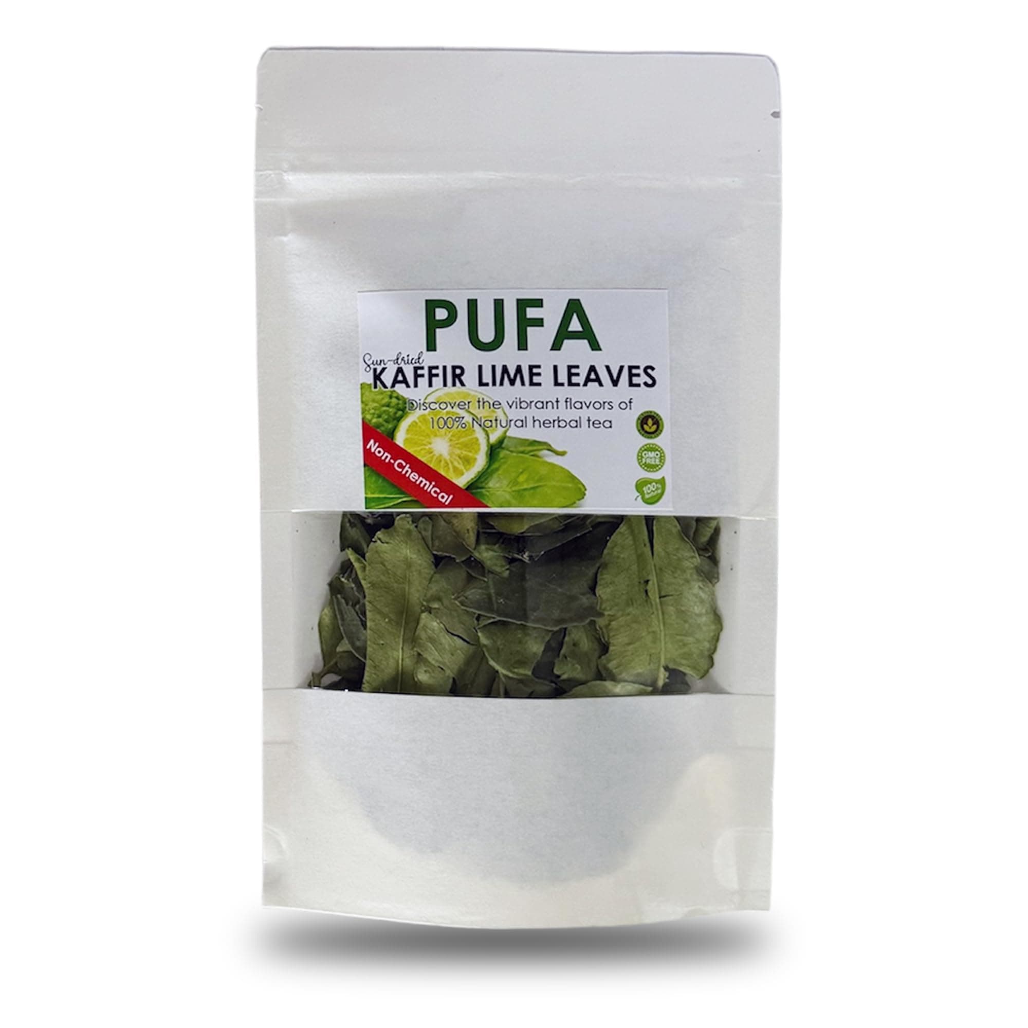Pufa Dried Kaffir Lime Leaves - Pure Natural Lime Tree Leaf in Resealable Bag - Fresh Kaffir Lime Plant Leaves for Panang Curry, Roast Chicken,Soups,Tom Yum Paste - Non-GMO,Chemical-Free 0.5 Oz.