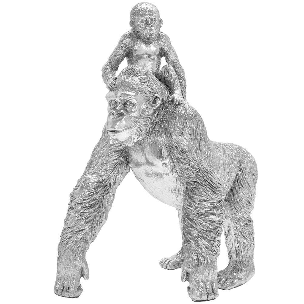 Lesser & Pavey Silver Art Gorilla and Baby Statue Sparkly Diamante Ornament Figure