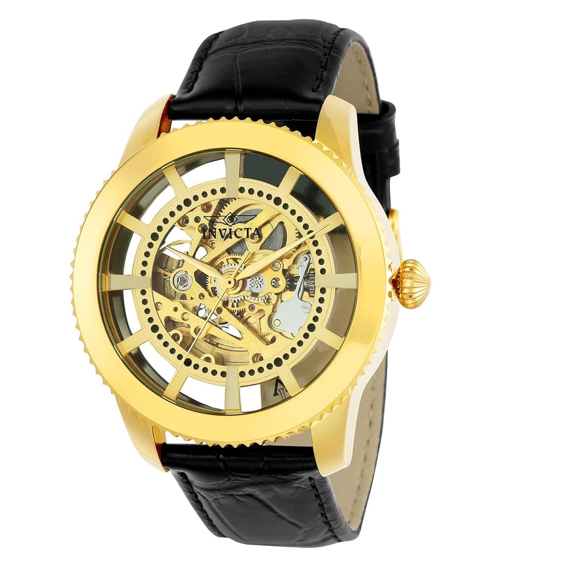 Leather Analog Gold Dial Men Watch-22571, Black Band