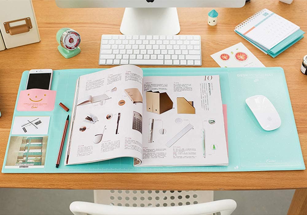 Desk Mats Large Size Gaming Mouse Pad Protector Laptop Desk Pads with 2021 Calendar, Pockets and Dividing Rule Scale (Green)