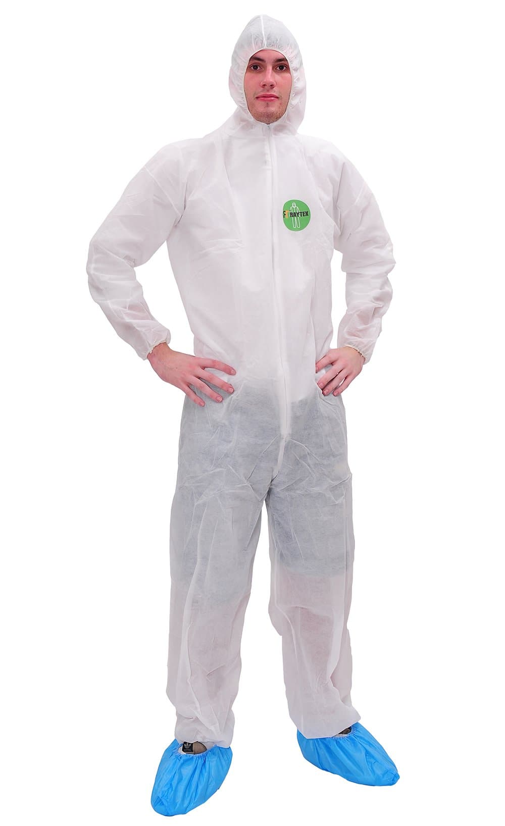 Raygard 30003 Polypropylene Disposable Protective Hooded Coverall Suit with Elastic Wrists, Ankles Zipper Front Closure for Spray Painting Food Service(X-Large,White,Pack of 25)