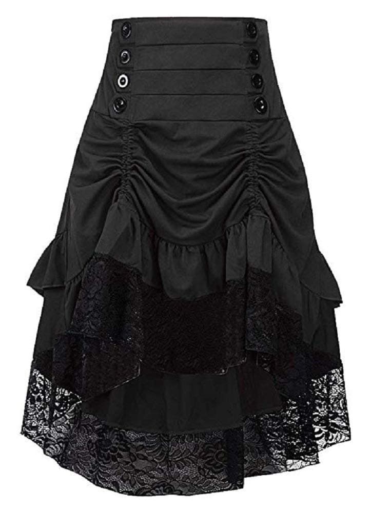Sorrica Women's Steampunk Retro Gothic Vintage Ruffle High Low Gypsy Hippie Lace Party Skirt