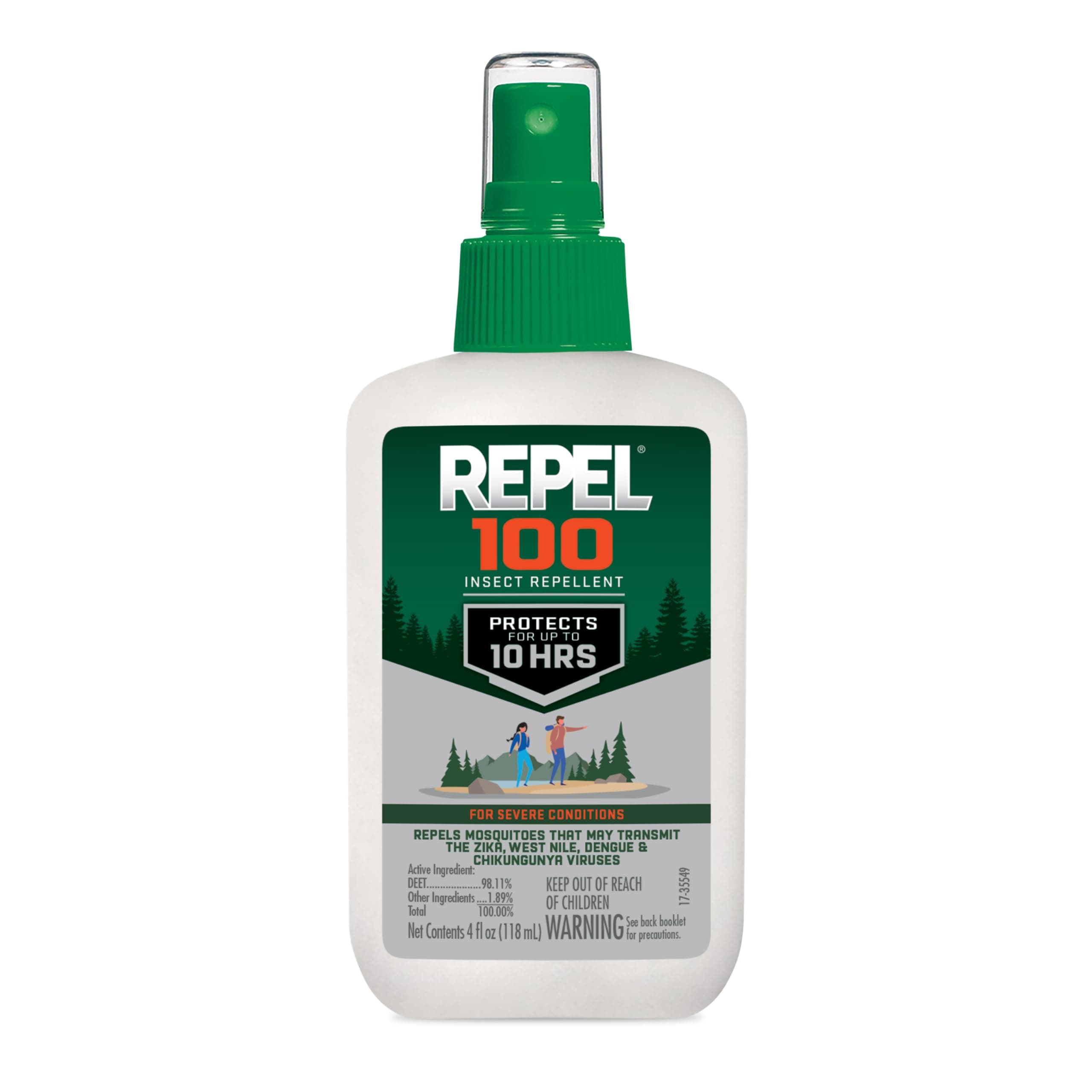 Repel 100 Insect Repellent, 4 Ounces, With DEET, 10-Hour Protection Long-Lasting Insect Repellent Pump Spray Repels Mosquitoes, Ticks, Gnats, Biting Flies, Chiggers And Fleas