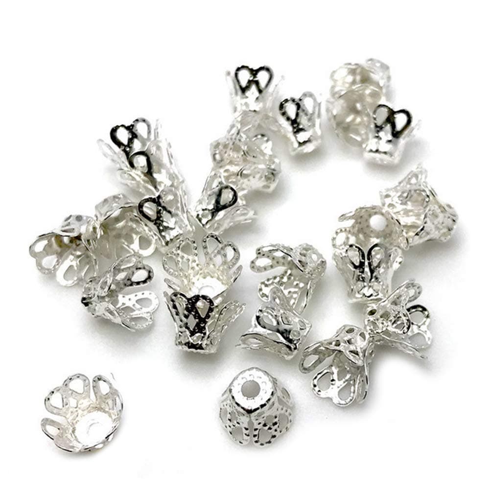 Basket Filigree Bead Caps Fitting Huge Beads Basket Flower Bead End Cap for for DIY Jewelry Making Silver 100Pcs