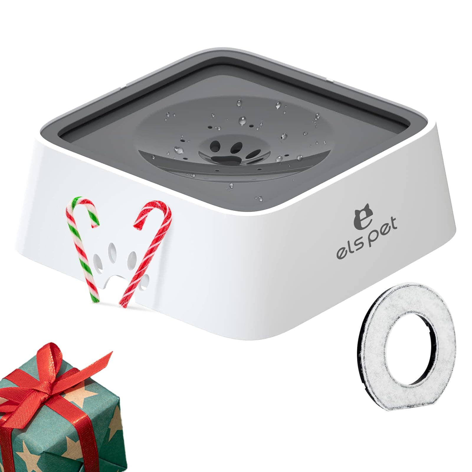 ELS PET No Spill Slow Water Feeder - Large Capacity 70oz/2L Travel Bowl for Dogs & Cats (Grey)