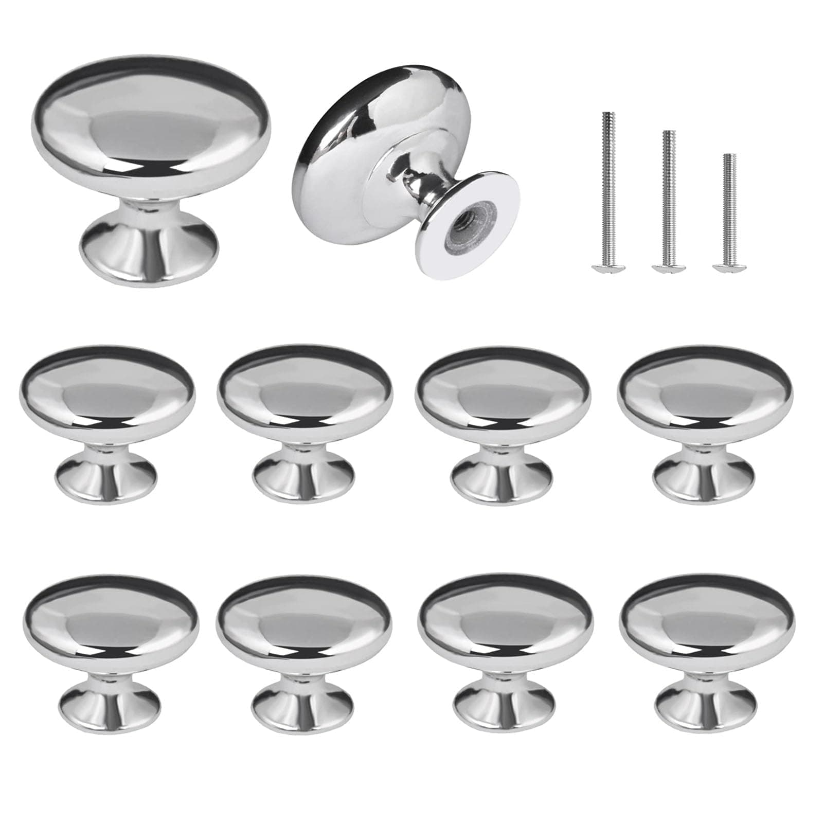 Silver Furniture Knobs Chrome Cupboard Knobs Chrome-Plated Chest of Drawers 30 mm for Wardrobe, Drawer, Bedroom, Bathroom, Kitchen, Office etc. (Pack of 10)