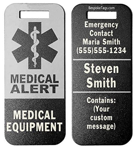 Medical Alert Tag Medical Equipment - Customized Engraved Info (Black)