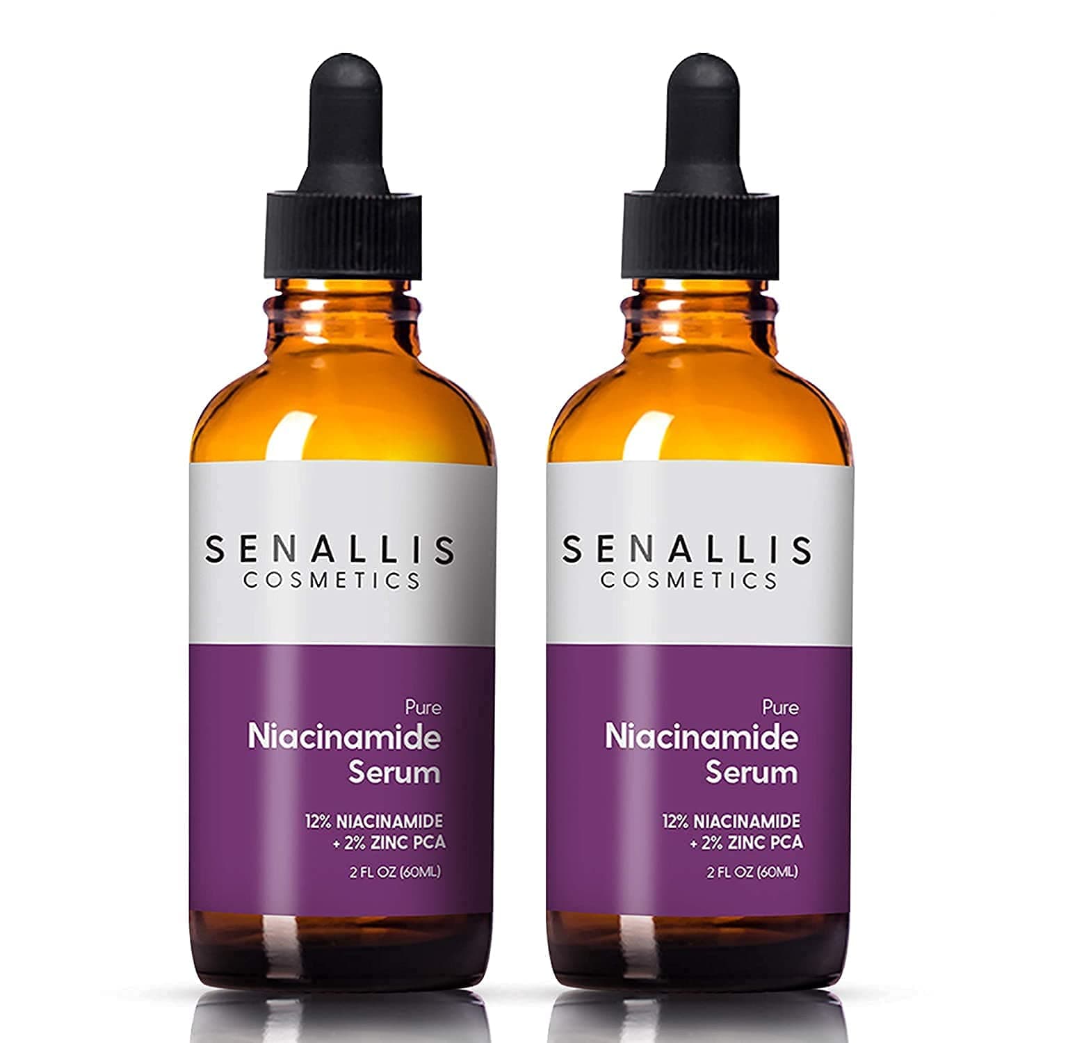 SenAllis Cosmetics Double Pack of 2 Fl oz (120mL) Niacinamide Serum 12% Plus 2% Zinc PCA, Hyaluronic Acid, Balances Oil Production, Fight Against Signs of Aging Such As Wrinkles, Fine Lines