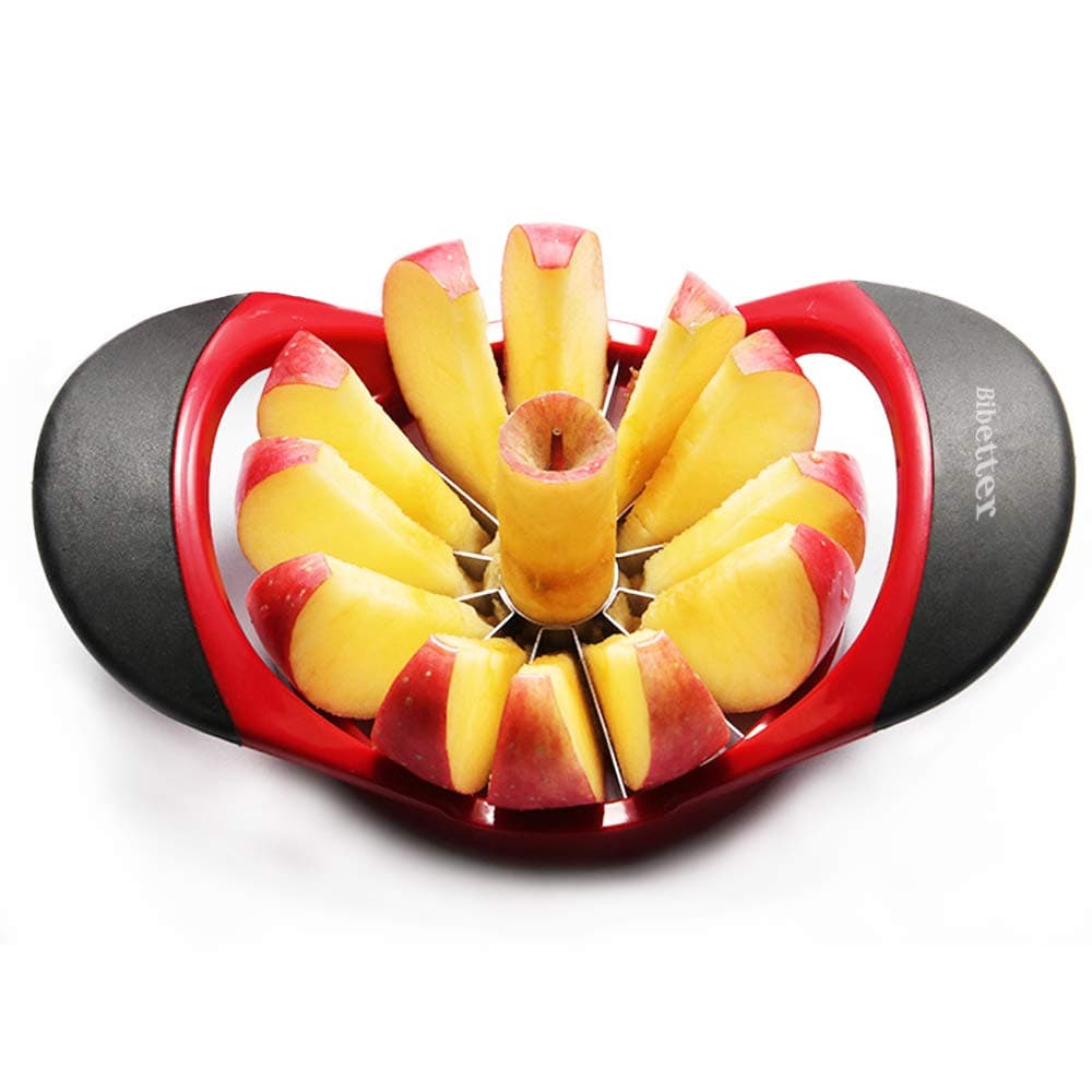 Easy Grip Apple Corer Slicer-Divider-Cutter-Wedger, Ergonomic Rubber Grip Handle, 12-Blades(Red Black)